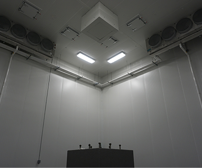 A room with a square box and lights